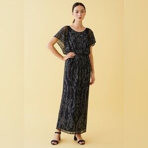 NWOT Alex Evenings Women's Long Blouson Dress with Ruffled Sleeves size 4